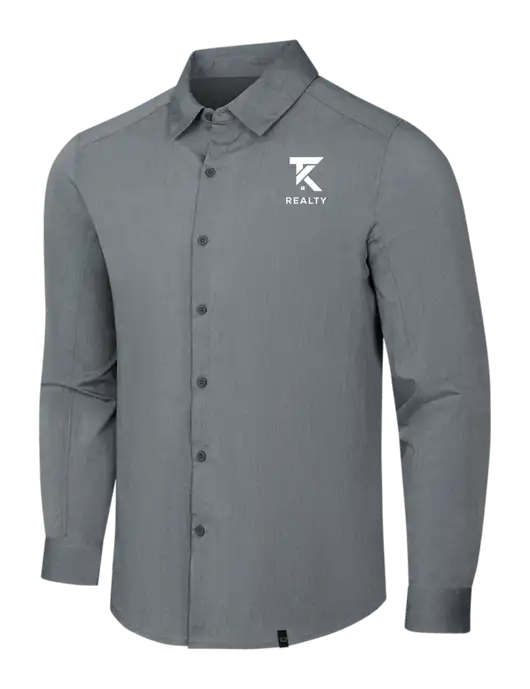 OGIO Medium Grey Heather Commuter Woven Shirt w/TK Realty Logo