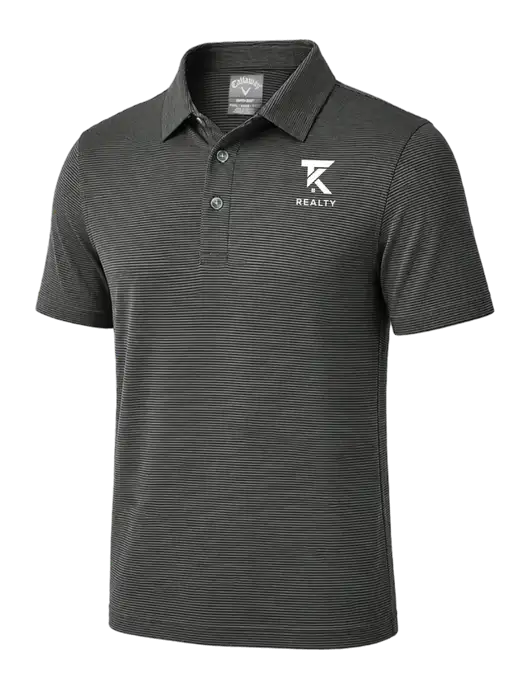 Callaway Black Fine Line Stripe Polo w/TK Realty Logo