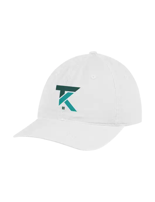 Garment Washed Unstructured Twill White Cap w/TK Realty Logo