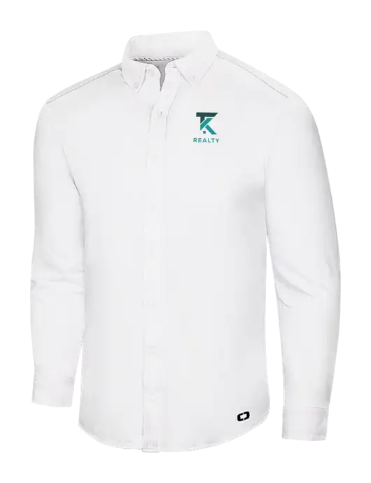 OGIO Bright White Modern Code Stretch Button-Up Shirt w/TK Realty Logo