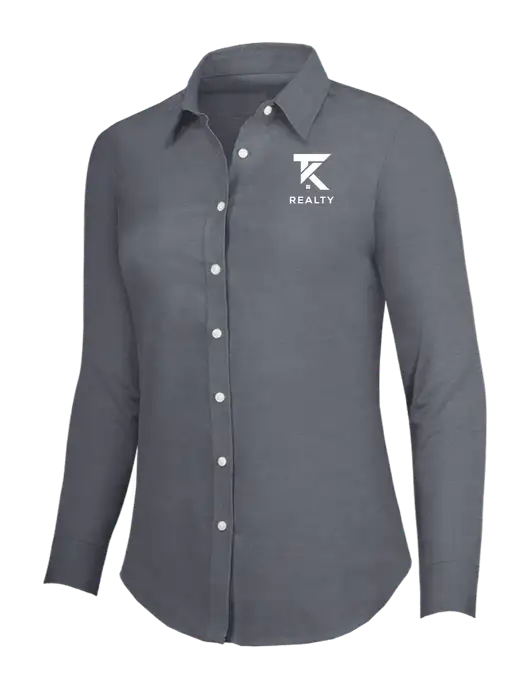Dark Grey Womens SuperPro Oxford Shirt w/TK Realty Logo