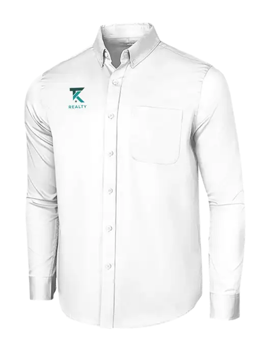 Long Sleeve White Superpro React Twill Shirt w/TK Realty Logo