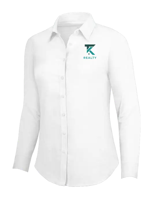 White Womens SuperPro Oxford Shirt w/TK Realty Logo