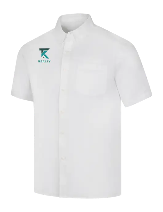 Short Sleeve White Superpro React Twill Shirt w/TK Realty Logo