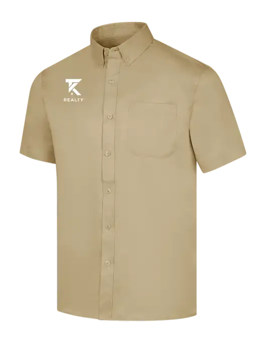 Short Sleeve Dark Tan Superpro React Twill Shirt w/TK Realty Logo