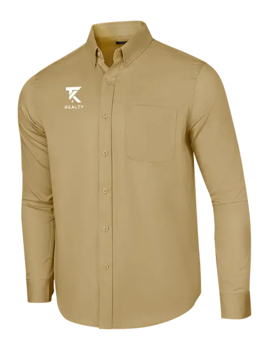 Long Sleeve Dark Tan Superpro React Twill Shirt w/TK Realty Logo