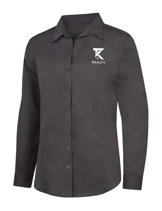 Womens Soft Black Crosshatch Easy Care Shirt w/TK Realty Logo