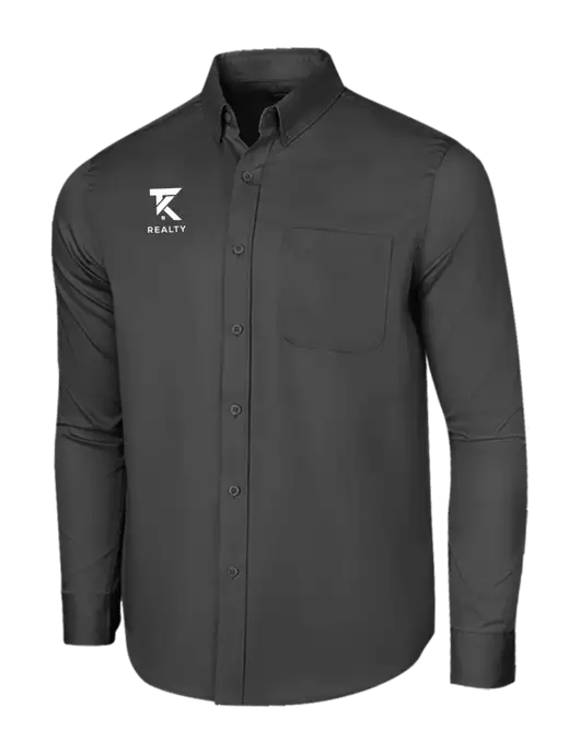 Long Sleeve Dark Grey Superpro React Twill Shirt w/TK Realty Logo