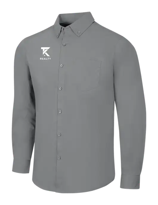 Medium Grey Long Sleeve Carefree Poplin Shirt w/TK Realty Logo