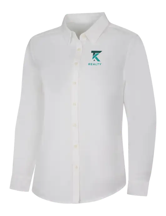 Womens White Long Sleeve Superpro React Twill Shirt w/TK Realty Logo