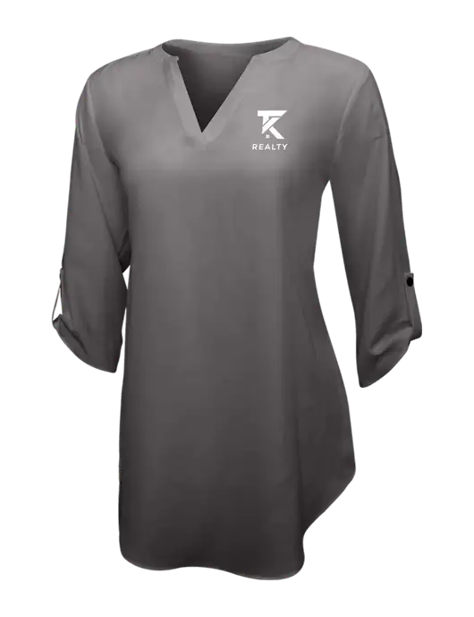 Dark Grey Womens 3/4 Sleeve Tunic Blouse w/TK Realty Logo