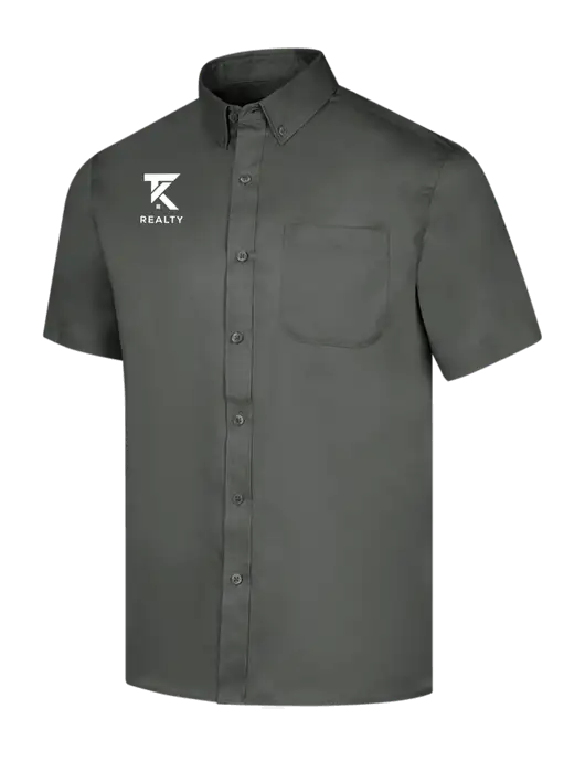 Short Sleeve Dark Grey Superpro React Twill Shirt w/TK Realty Logo