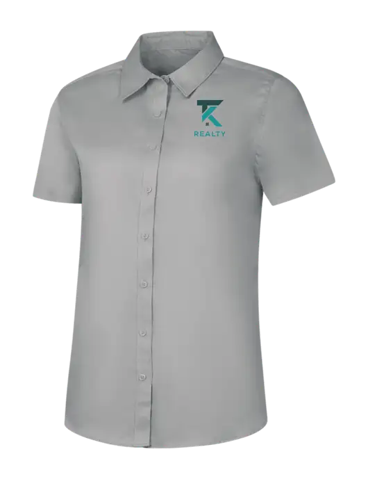 Womens Light Grey Short Sleeve Superpro React Twill Shirt w/TK Realty Logo