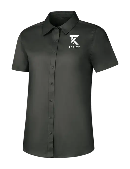 Womens Dark Grey Short Sleeve Superpro React Twill Shirt w/TK Realty Logo