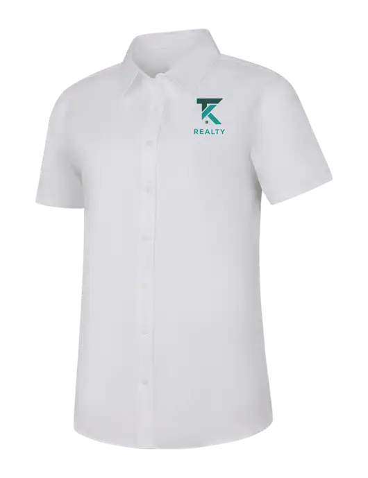 Womens White Short Sleeve Superpro React Twill Shirt w/TK Realty Logo