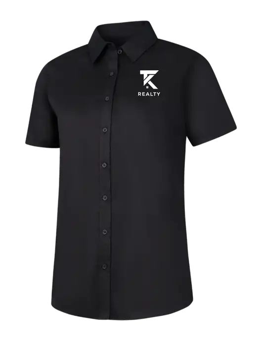 Womens Black Short Sleeve Superpro React Twill Shirt w/TK Realty Logo