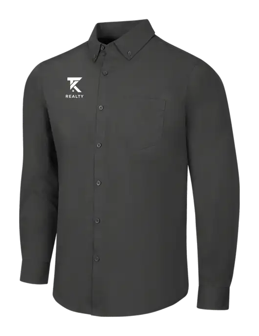 Dark Grey Long Sleeve Carefree Poplin Shirt w/TK Realty Logo
