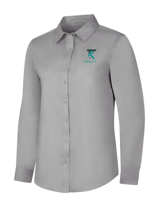 Light Grey Womens Long Sleeve Superpro React Twill Shirt w/TK Realty Logo