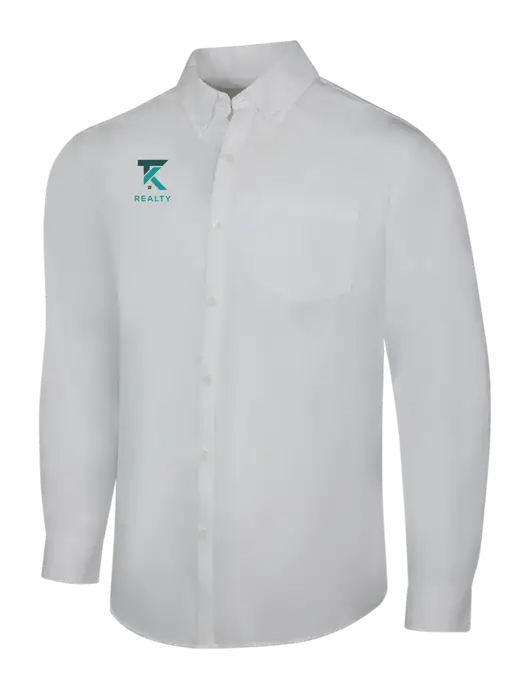 White Long Sleeve Carefree Poplin Shirt w/TK Realty Logo