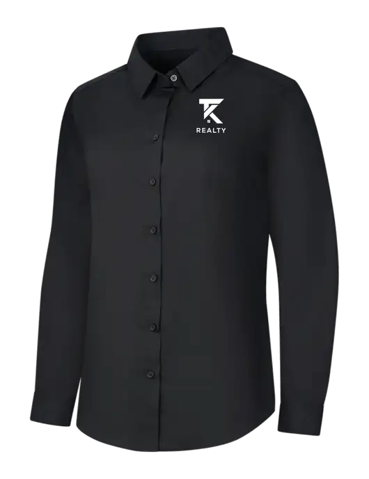 Womens Black Long Sleeve Carefree Poplin Shirt w/TK Realty Logo
