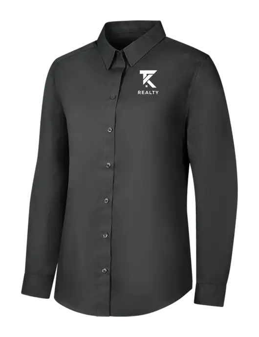 Womens Dark Grey Long Sleeve Carefree Poplin Shirt w/TK Realty Logo