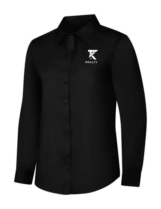 Womens Black Long Sleeve Superpro React Twill Shirt w/TK Realty Logo