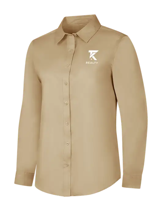 Dark Tan Womens Long Sleeve Superpro React Twill Shirt w/TK Realty Logo