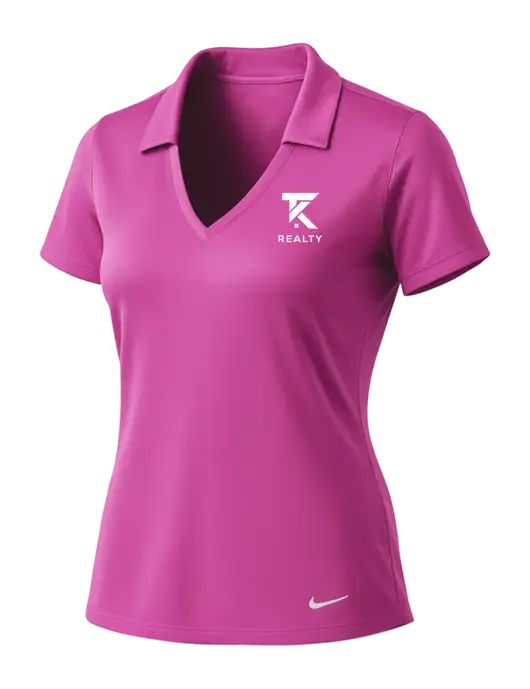 NIKE Pink Fire Womens Dri-Fit Vertical Mesh Polo w/TK Realty Logo