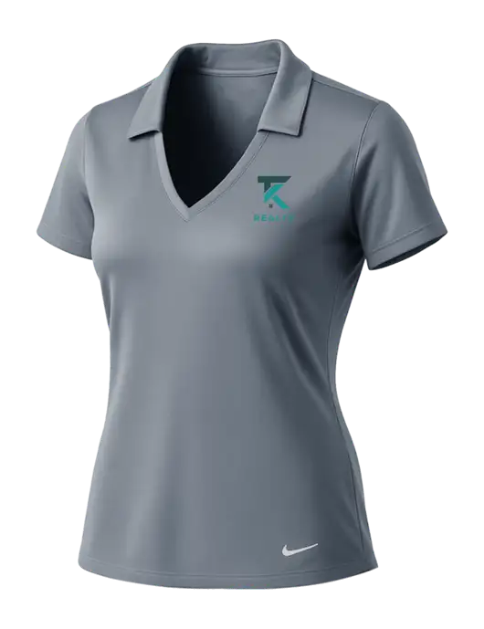 NIKE Medium Grey Womens Dri-Fit Vertical Mesh Polo w/TK Realty Logo