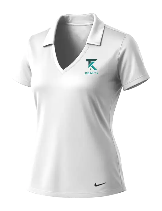 NIKE White Womens Dri-Fit Vertical Mesh Polo w/TK Realty Logo