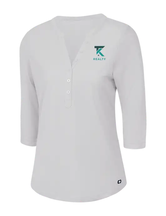 OGIO Bright White Jewel Henley w/TK Realty Logo