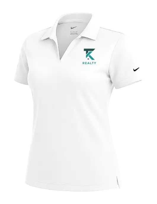 NIKE White Womens Dri-Fit Micro Pique Polo w/TK Realty Logo