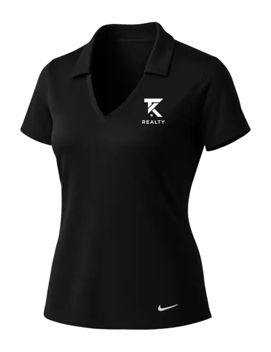 NIKE Black Womens Dri-Fit Vertical Mesh Polo w/TK Realty Logo