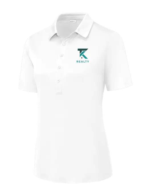 White Womens Posi-UV Pro Polo w/TK Realty Logo