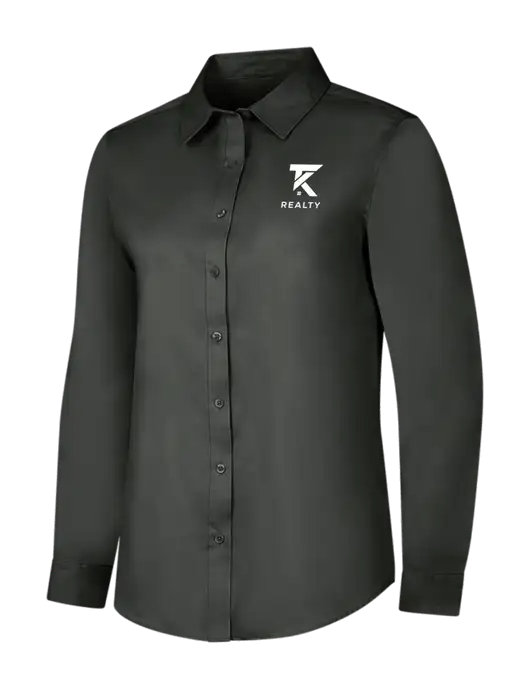 Dark Grey Womens Long Sleeve Superpro React Twill Shirt w/TK Realty Logo