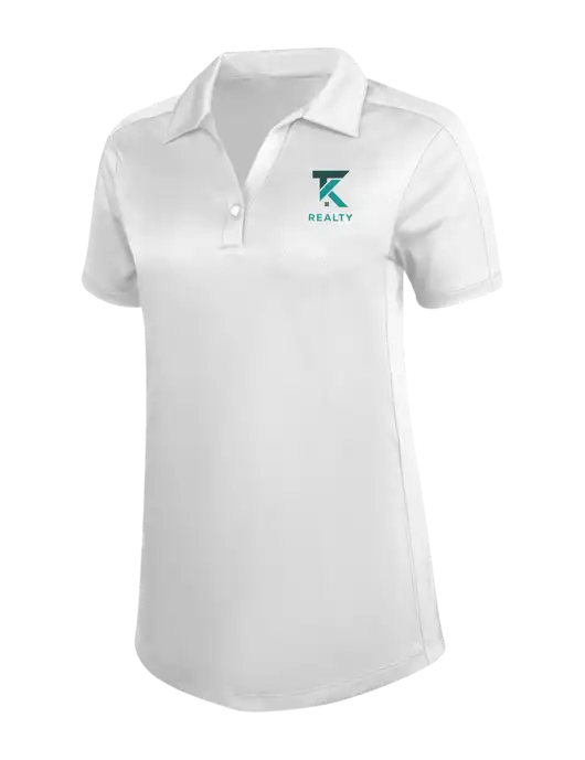 Womens White Diamond Jacquard Polo w/TK Realty Logo