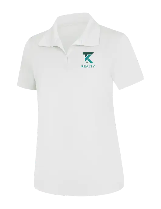 Womens White Micropique Sport-Wick Polo w/TK Realty Logo