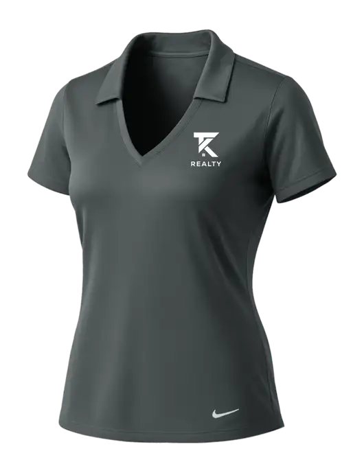 NIKE Dark Grey Womens Dri-Fit Vertical Mesh Polo w/TK Realty Logo