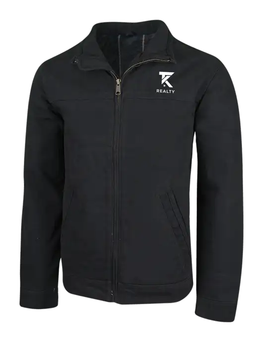 Cornerstone Black Washed Duck Cloth Flannel Lined Work Jacket w/TK Realty Logo