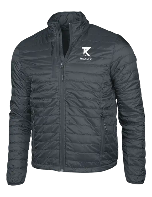 Dark Grey Puffy Packable Jacket w/TK Realty Logo