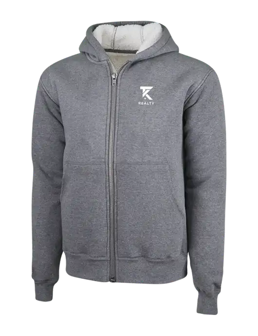Cornerstone Grey Heather Heavyweight Sherpa Lined Hooded Fleece Jacket w/TK Realty Logo