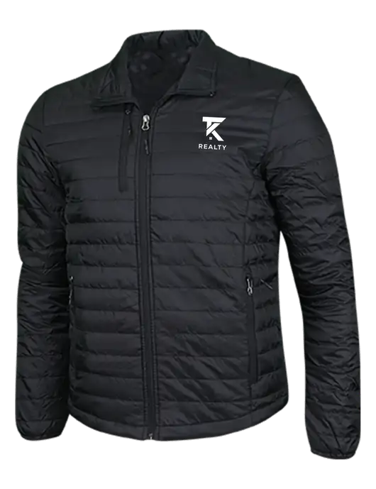 Deep Black Puffy Packable Jacket w/TK Realty Logo
