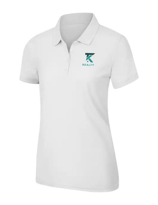White Womens Core Classic Pique Polo w/TK Realty Logo