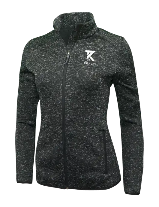 Black Heather Womens Sweater Fleece Jacket w/TK Realty Logo