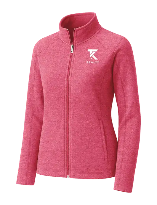 Fuchsia Heather Womens Heather Microfleece Full-Zip Jacket w/TK Realty Logo
