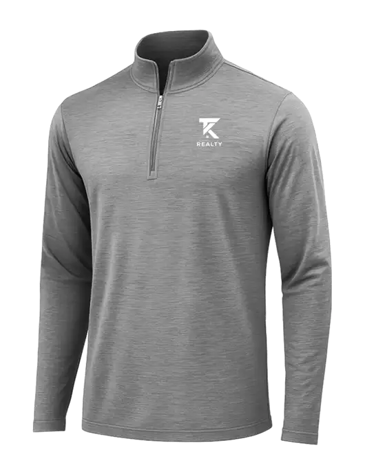 Dark Grey Heather Posicharge Tri-Blend Wicking 1/4 Zip Pullover w/TK Realty Logo