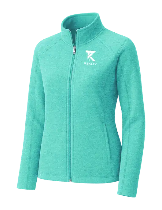 Aqua Green Womens Heather Microfleece Full-Zip Jacket w/TK Realty Logo