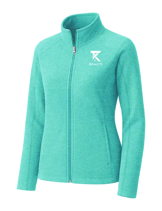 Aqua Green Womens Heather Microfleece Full-Zip Jacket w/TK Realty Logo