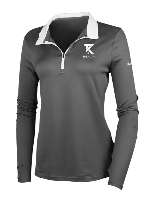 NIKE Dark Grey/White Womens Dry-Fit Stretch 1/2 Zip Cover-Up w/TK Realty Logo