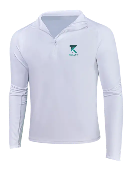 White Sport Wick Stretch 1/4 Zip Pullover w/TK Realty Logo